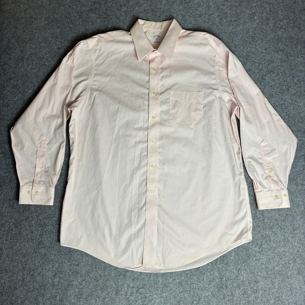346 Brooks Brothers Dress Shirt Mens 17 34/35 Pink Non-Iron Cotton Long Sleeve